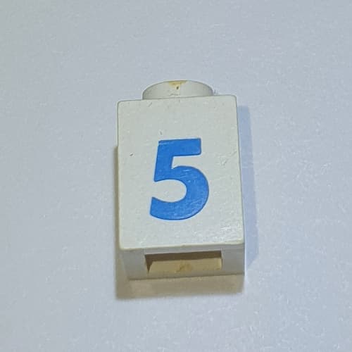 Brick 1 x 1 with Blue '5' Print (Bold Font)