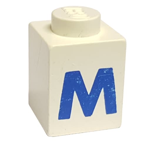 Brick 1 x 1 with Blue 'M' Print (Bold Font)