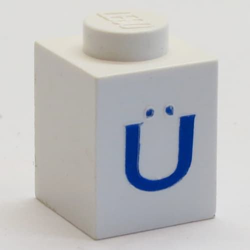 Brick 1 x 1 with Blue 'Ü' Print