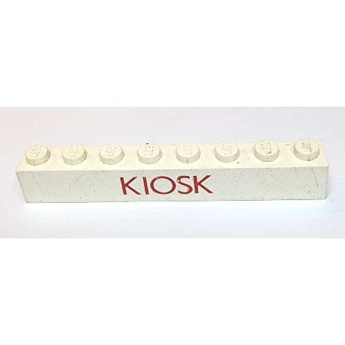 Brick 1 x 8 without Bottom Tubes with Cross Side Supports with 'KIOSK' Thin Red Print