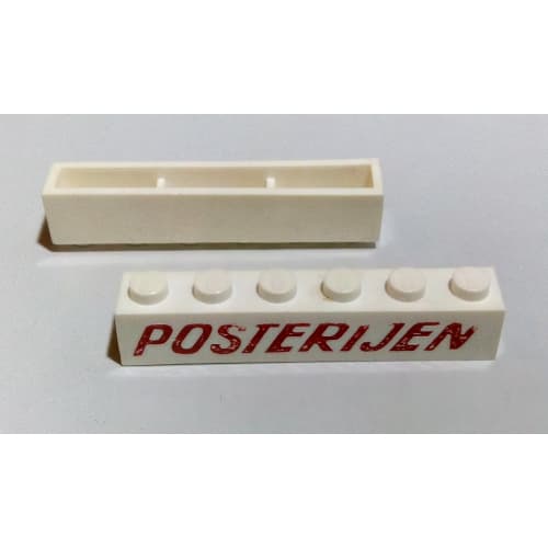 Brick 1 x 6 without Bottom Tubes with Cross Side Supports with 'POSTERIJEN' Italic Red Print