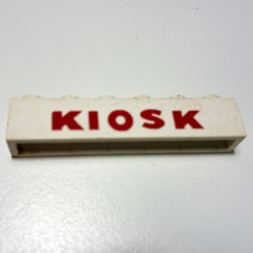 Brick 1 x 6 without Bottom Tubes with Cross Side Supports with 'KIOSK' San-Serif Thick Red print