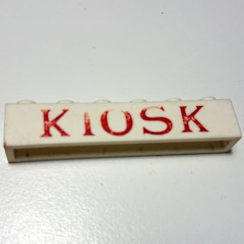 Brick 1 x 6 without Bottom Tubes with Cross Side Supports with 'KIOSK' Serif Red print