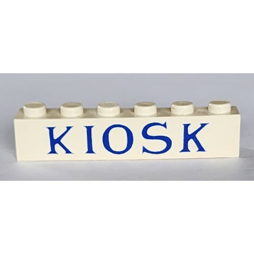 Brick 1 x 6 without Bottom Tubes with Cross Side Supports with 'KIOSK' Serif Blue print
