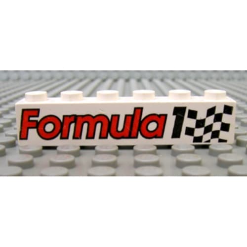 Brick 1 x 6 with 'Formula 1' and Chequered Flag Print
