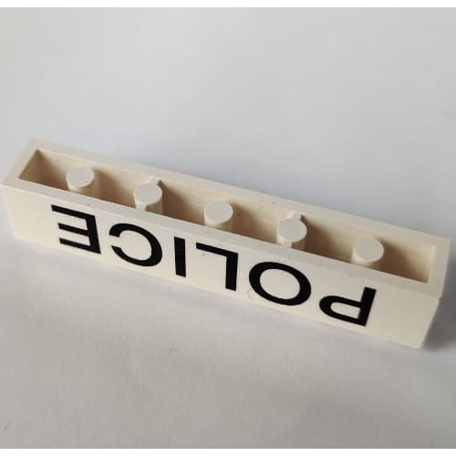 Brick 1 x 6 with Bottom Tubes and 2 Lowered Cross Supports with 'POLICE' Thin Black Print