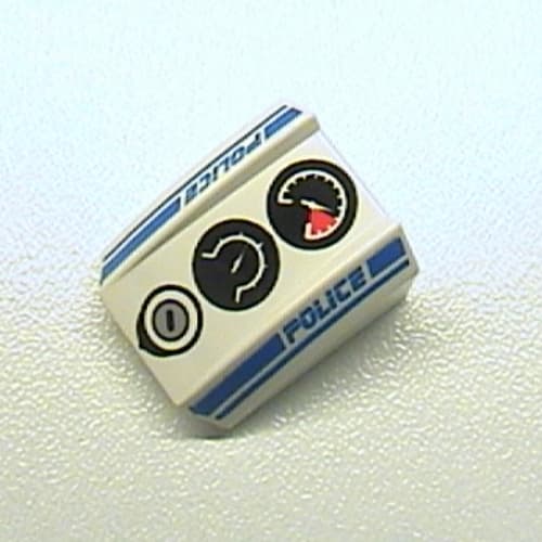 Slope Curved 2 x 2 with Lip, No Studs with Gauges and Police Blue Line Print