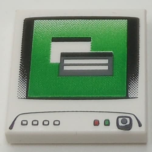 Tile 2 x 2 with Computer Monitor, Dark Bluish Gray Power Switch Dot Print