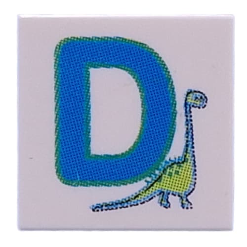 Tile 2 x 2 with Blue 'D', Dinosaur print