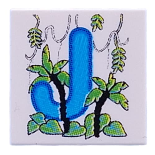 Tile 2 x 2 with Medium Blue 'J', Jungle print