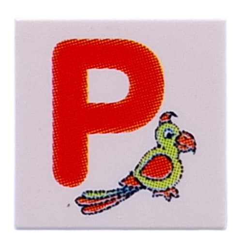 Tile 2 x 2 with Red 'P', Parrot print