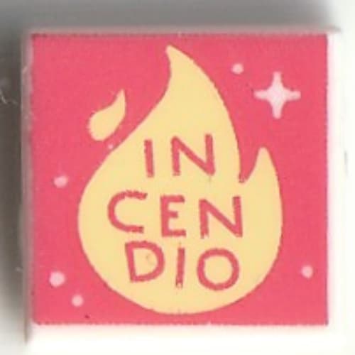 Tile 1 x 1 with Coral 'INCENDIO' print