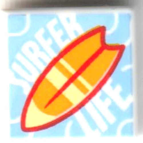 Tile 1 x 1 with Orange/Red Surf Board, 'SURFER LIFE' on Medium Blue Background print