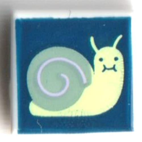 Tile 1 x 1 with Yellowish Green/Sand Green Snail on Dark Blue Background print