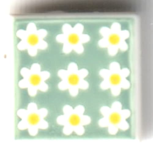 Tile 1 x 1 with Flower/Daisies on Green Background print