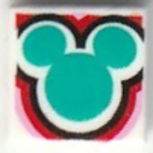 Tile 1 x 1 with Dark Turquoise Mickey Mouse Outline, White/Black/Red/Bright Pink Lines print
