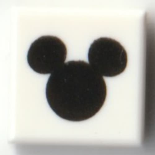 Tile 1 x 1 with Black Mickey Mouse Outline print