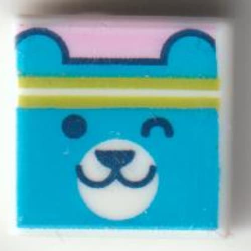 Tile 1 x 1 with Dark Azure Bear with Lime Headband on Coral Background print