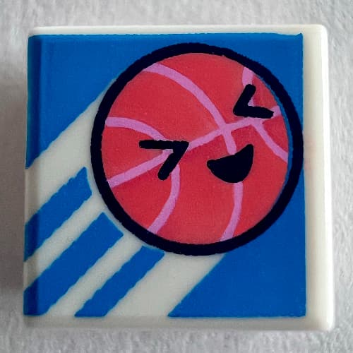 Tile 1 x 1 with Coral Basketball on Dark Azure Background print