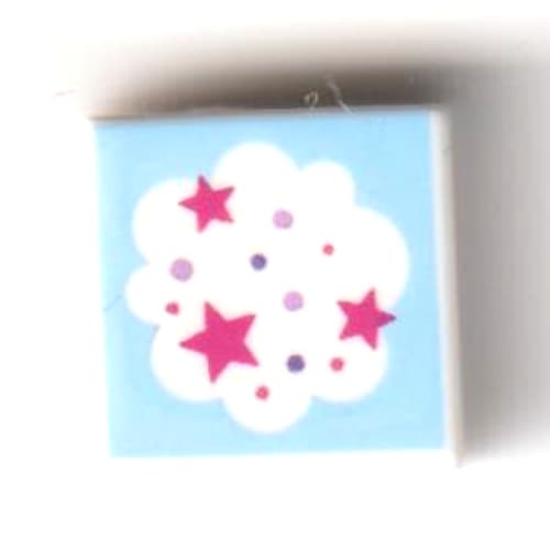 Tile 1 x 1 with White Cloud, Magenta Stars, Medium Azure Background print