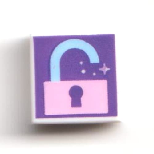 Tile 1 x 1 with Bright Pink/Medium Azure Open Lock on Dark Purple Background print