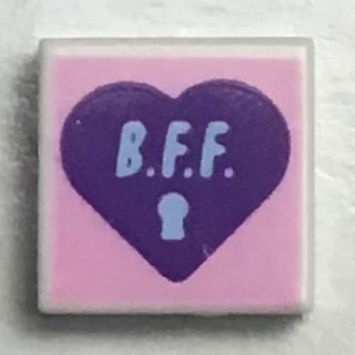 Tile 1 x 1 with Dark Purple Heart, Medium Azure B.F.F., Bright Pink Background print