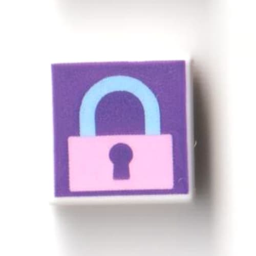 Tile 1 x 1 with Bright Pink/Medium Azure Closed Lock on Dark Purple Background print