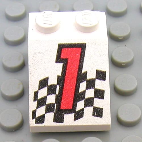 Slope 33° 3 x 2 with Red '1', Chequered Flag Print