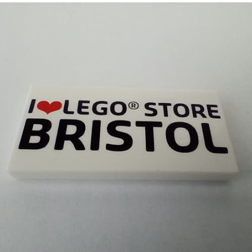 Tile 2 x 4 with 'I heart LEGO STORE BRISTOL' print