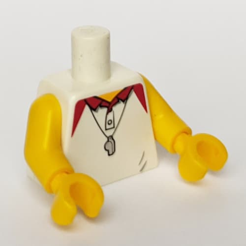 Torso Polo Shirt with Red Collar and Silver Whistle Print, Yellow Arms and Hands