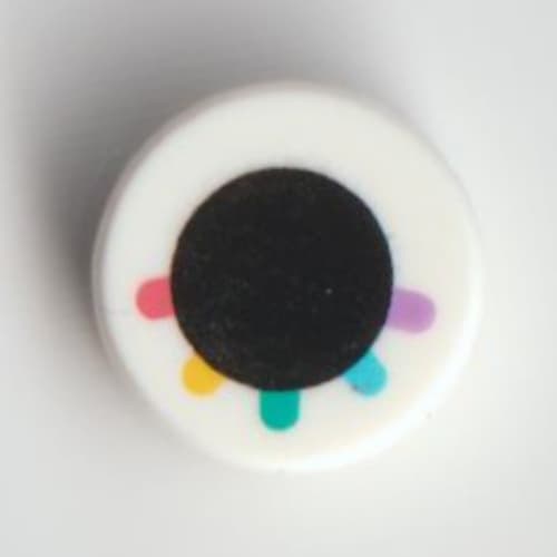 Tile Round 1 x 1 with Black Circle/Eye, Lavender/Medium Azure/Dark Turquoise/Bright Light Orange/Coral Eyelashes print