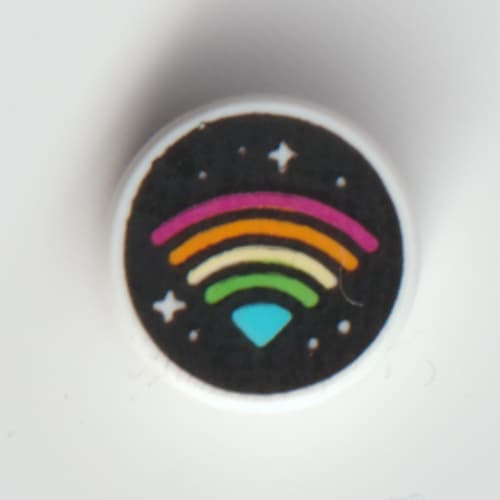 Tile Round 1 x 1 with Rain Bow WiFi Icon On Black Star Sky print