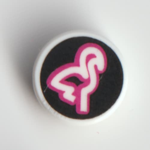 Tile Round 1 x 1 with Magenta/White Flamingo on Black Background print
