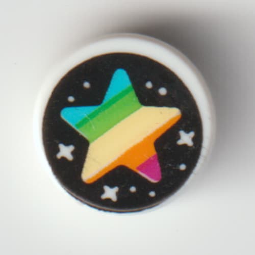 Tile Round 1 x 1 with Rainbow Star on Black Starry Sky print