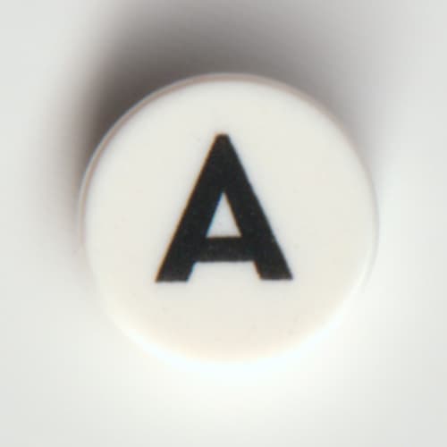 Tile Round 1 x 1 with Black 'A' print