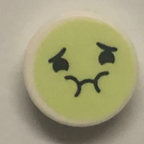 Tile Round 1 x 1 with Yellowish Green Queasy Face print