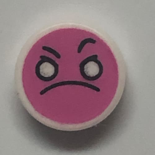 Tile Round 1 x 1 with Dark Pink Angry Face, Raised Eyebrow print