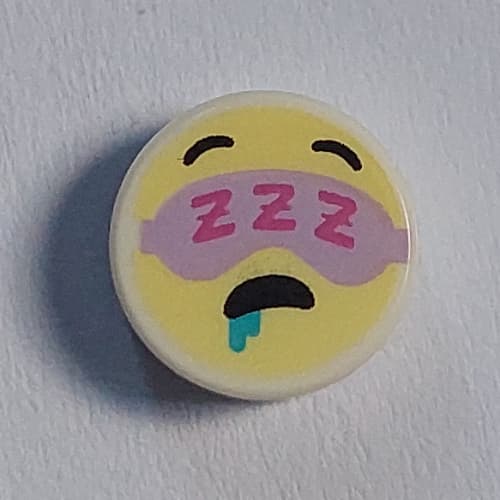 Tile Round 1 x 1 with Yellow Face, Lavender Eye Mask, Drool print