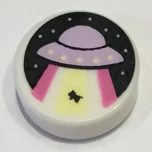 Tile Round 1 x 1 with Lavender UFO, Abduction Ray print