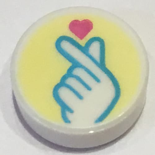 Tile Round 1 x 1 with Medium Azure Hand, Finger Snap, Heart on Bright Light Yellow Background print
