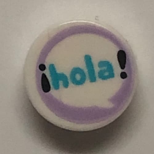 Tile Round 1 x 1 with Speech Bubble, Medium Azure 'HOLA!' on Lavender Background print