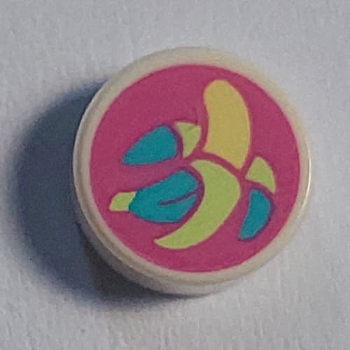 Tile Round 1 x 1 with Yellow/Yellowish Green/Dark Turquoise Banana on Dark Pink Background print
