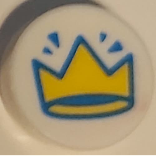 Tile Round 1 x 1 with Yellow Crown print