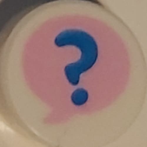 Tile Round 1 x 1 with Blue Question Mark in Bright Pink Speech Bubble print