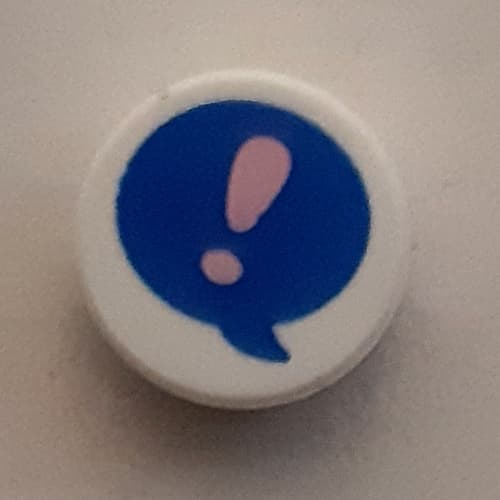 Tile Round 1 x 1 with Bright Pink Exclamation Mark in Dark Azure Speech Bubble print