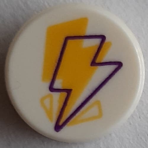 Tile Round 1 x 1 with Yellow/Magenta Lightning Bolt print