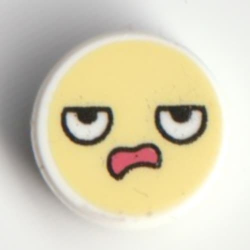 Tile Round 1 x 1 with Smiley, Annoyed/Angry Face print