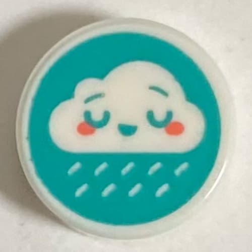 Tile Round 1 x 1 with Raining Cloud on Dark Turquoise Background print