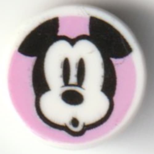 Tile Round 1 x 1 with Mickey Mouse, Surprised on Bright Pink Background print