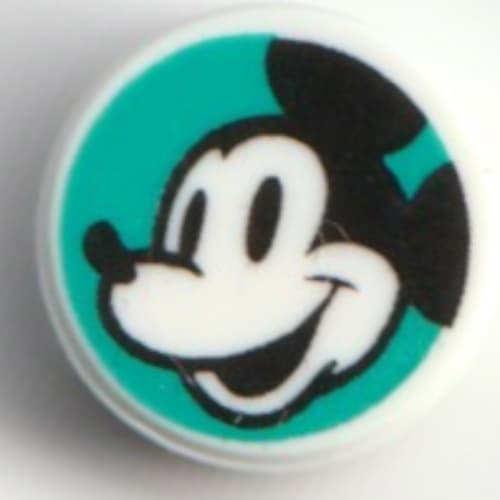 Tile Round 1 x 1 with Mickey Mouse, From Side on Dark Turquoise Background print
